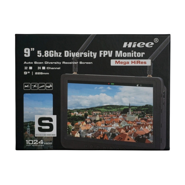 Дисплей HD FPV 9" HIEE HDRM908 1024x600 два приёмника 5.8GHz 32к + адаптер
